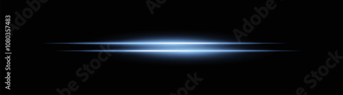 Vibrant blue horizontal light beams with a soft glow and smooth fade. Bright neon effect on a dark background, perfect for creating a dynamic lighting accent