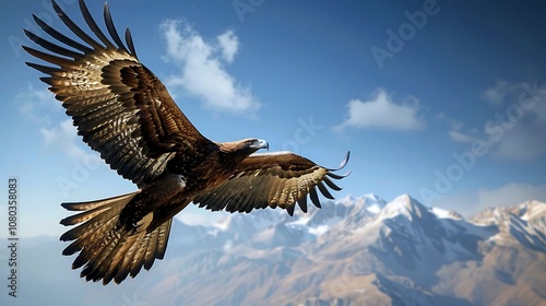 Golden Eagle Soaring Above Majestic Mountains