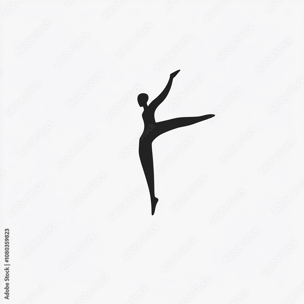 A simple silhouette of a graceful ballerina with one leg extended in a leap, arms outstretched. A simple silhouette of a graceful ballerina with one leg extended in a leap, arms outstretched.