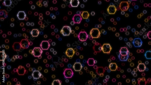 Abstract Background with Neon Hexagon Shapes