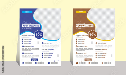 modern and elegant medical flyer for Brochure, Annual Report, Magazine, Poster, Corporate Presentation, Portfolio, Flyer, infographic with blue and brown color A4 size.