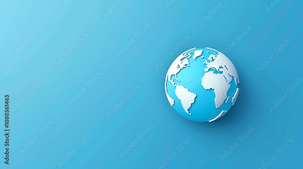 A 3D blue globe with white continents on a blue background. A 3D blue globe with white continents on a blue background.