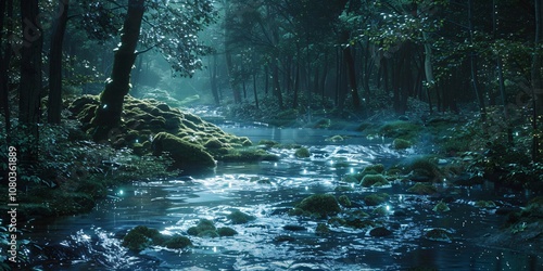 The Glowing River Mystical Waters That Shine with Every Flow, Rivers of Light The Enchanted Waters That Glow, A Magical River Glowing Waters That Illuminate the Night