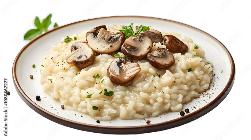 Mushroom risotto on a plate on a transparent background. isolated background. Mushroom risotto on a plate on a transparent background. isolated background.