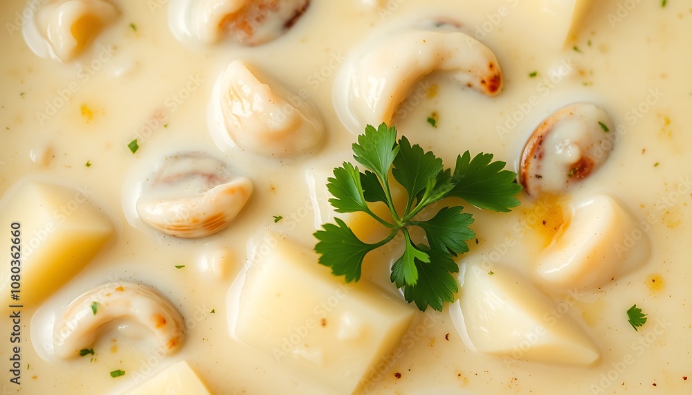 A classic clam chowder wallpaper with creamy broth, chunks of potato, and a sprinkle of parsley, giving a coastal vibe. A classic clam chowder wallpaper with creamy broth, chunks of potato, and a sprinkle of parsley, giving a coastal vibe.