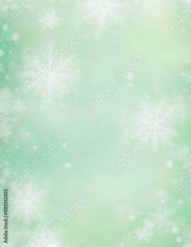 christmas background with snowflakes - abstract green christmas snow background - Generative AI