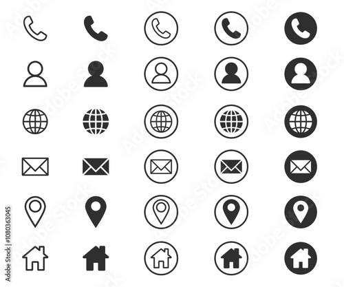 icon set Phone name website address location and mail logo