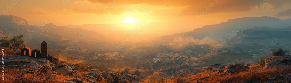 Witness the majestic ethiopian rockhewn church bathed in dawn's golden light Witness the majestic ethiopian rockhewn church bathed in dawn's golden light