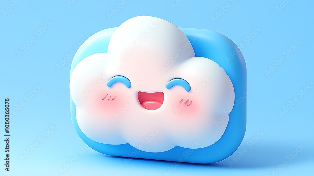 Cute and Cheerful Cartoon Cloud with a Happy Face on a Light Blue Background for Fun and Playful Design Concepts Cute and Cheerful Cartoon Cloud with a Happy Face on a Light Blue Background for Fun and Playful Design Concepts