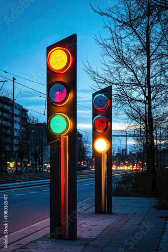 Colorblind-friendly traffic lights with unique shapes for signals photo