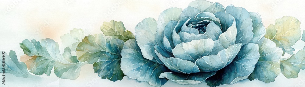 Obraz premium Explore the beauty of a watercolor cabbage head illustration with a focus on natural colors and textures