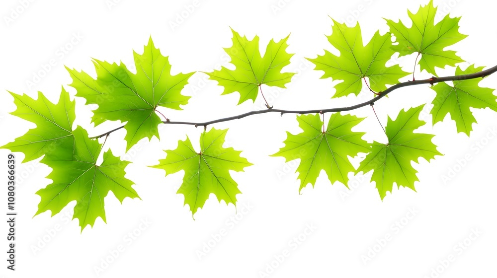 Green Maple Leaves Branch Isolated White Background Spring Nature Green Maple Leaves Branch Isolated White Background Spring Nature