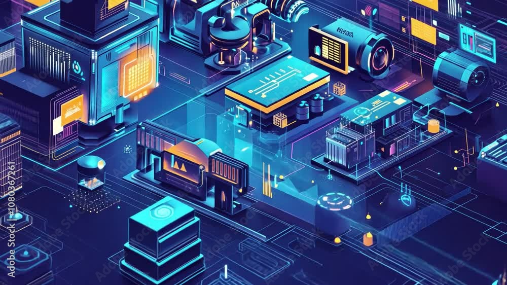 A futuristic cityscape with neon lights and buildings A futuristic cityscape with neon lights and buildings