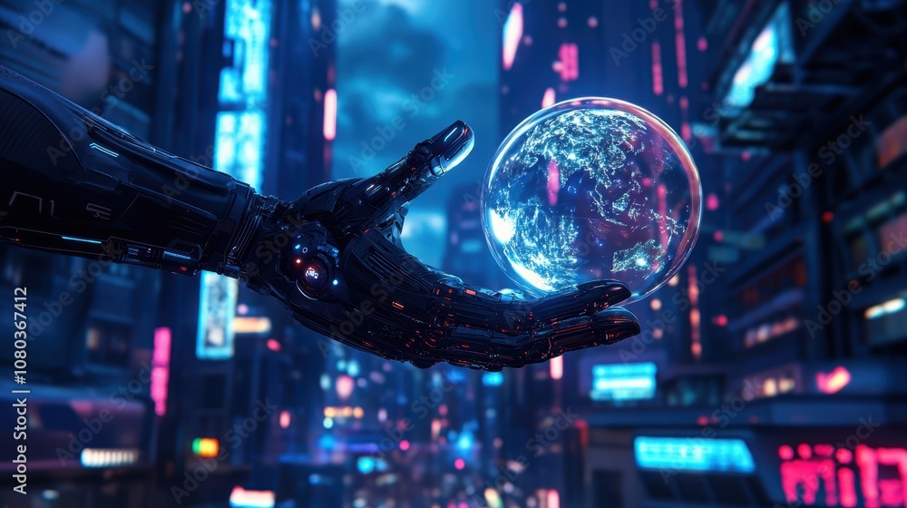 Fototapeta premium The Robotic Hand Holding Earth
