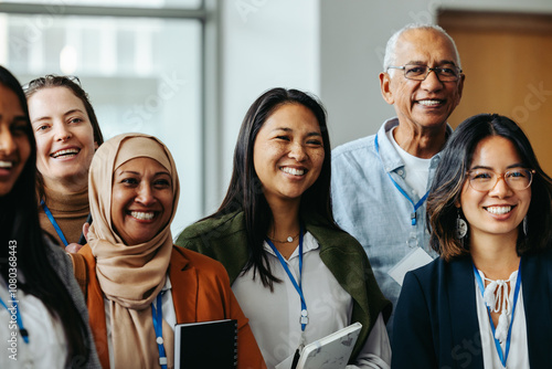 Canvastavla Smiling multiethnic group of happy professionals representing diverse ages gathered at a corporate event displaying positive emotions and unity