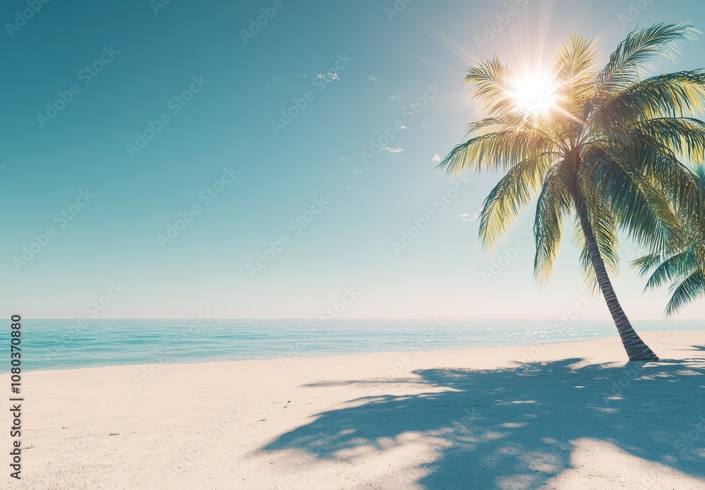 Fototapeta premium Serene Tropical Beach Under a Bright Sunlight