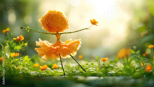 Nature Ballerina Made of Flowers and Greenery Dancing in Sunlight