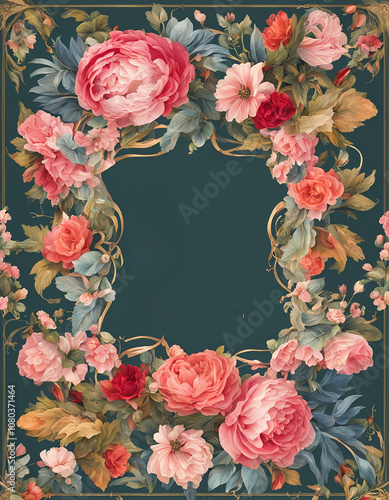 Wide floral border on a dark green background