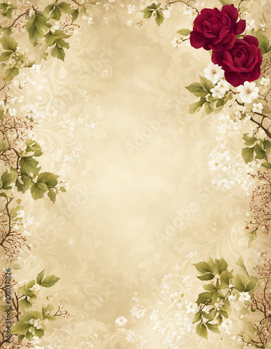 Handmade paper with romantic floral border