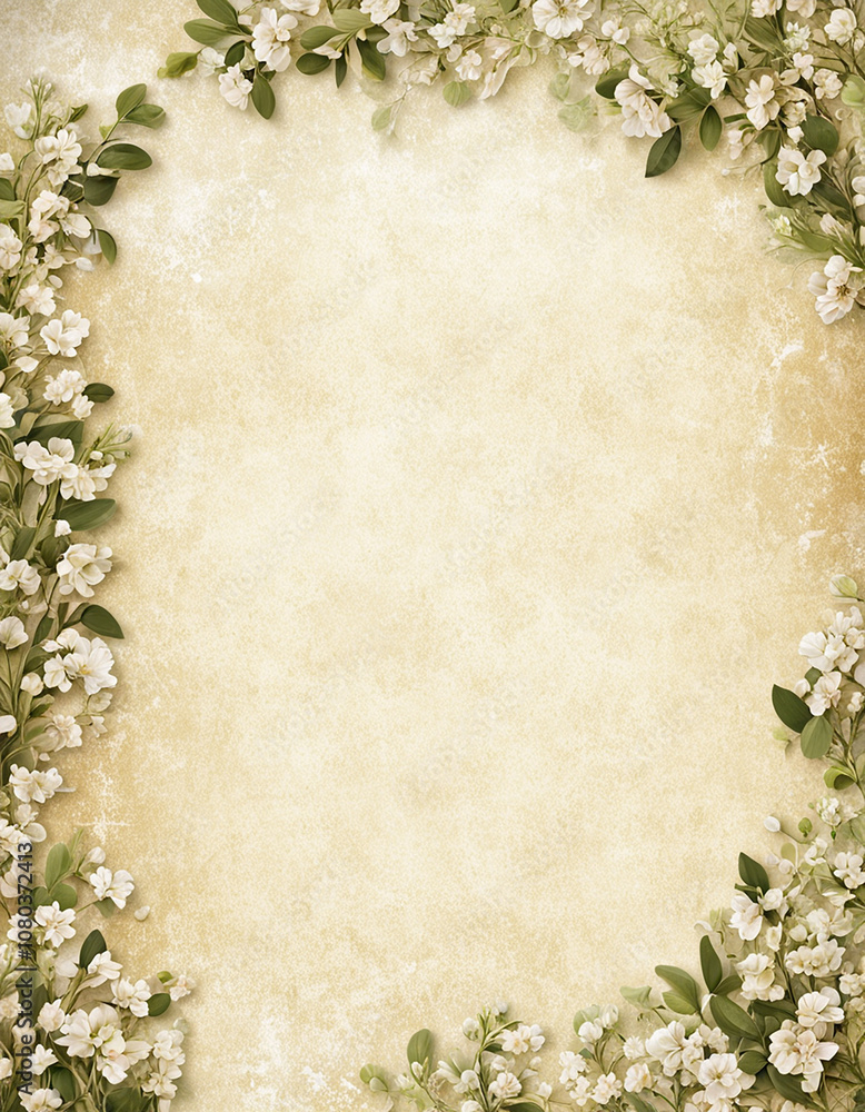Background for an invitation - white and green on a cream background Background for an invitation - white and green on a cream background