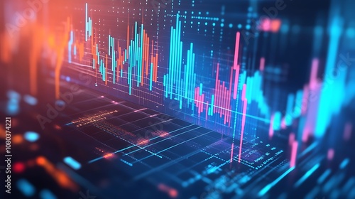 A digital visualization of financial market data with colorful graphs and charts.