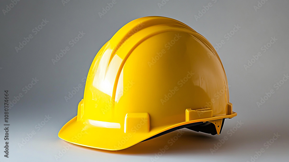 Fototapeta premium Yellow helmet isolated on grey background.