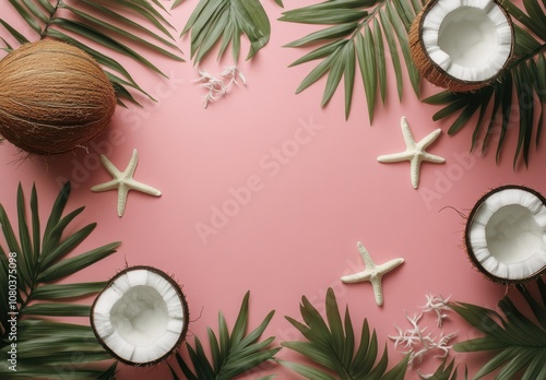 Wallpaper Mural Tropical Flat Lay with Coconuts and Starfish Torontodigital.ca