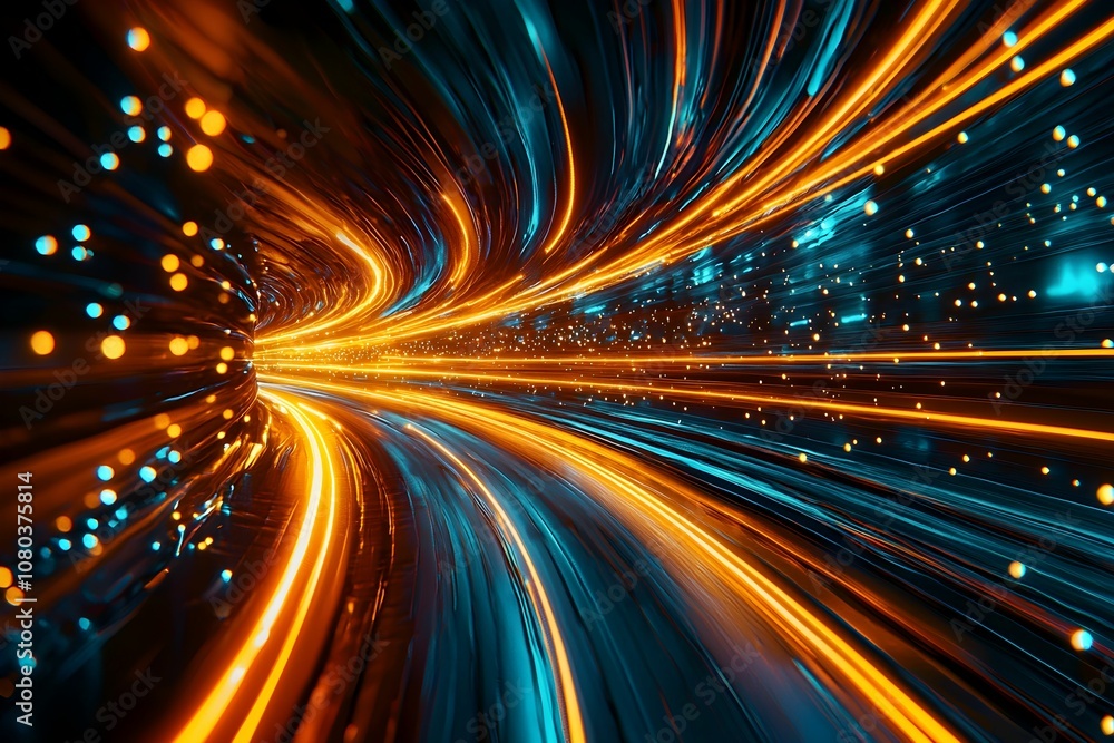 Colorful light trails in a dynamic abstract space scene at night Colorful light trails in a dynamic abstract space scene at night