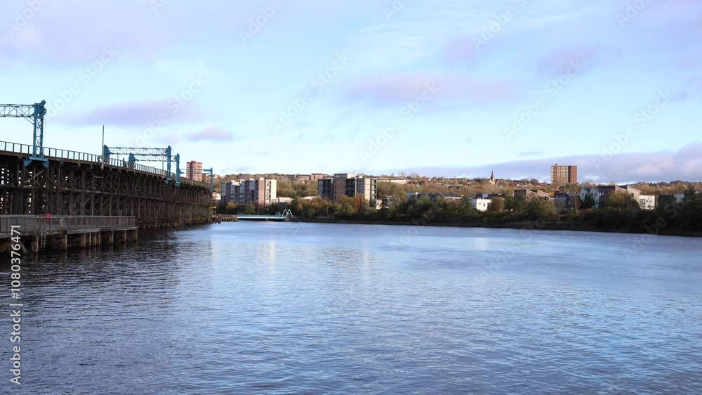 Gateshead UK: 29th Oct 2024: Dunston Staiths view on the River Tyne on a sunny autumn day Gateshead UK: 29th Oct 2024: Dunston Staiths view on the River Tyne on a sunny autumn day