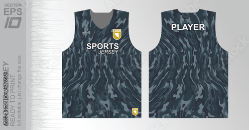 T-shirt sport jersey design Ready-to-print vector sports jersey design with a dynamic geometric line and halftone background. Perfect for team uniforms, featuring bold colors and modern styling
