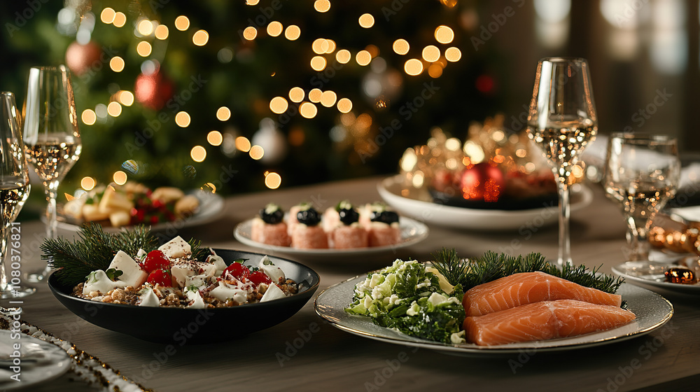 Christmas Feast with Elegant Appetizers and Seasonal Drinks, christmas-tree Christmas Feast with Elegant Appetizers and Seasonal Drinks, christmas-tree