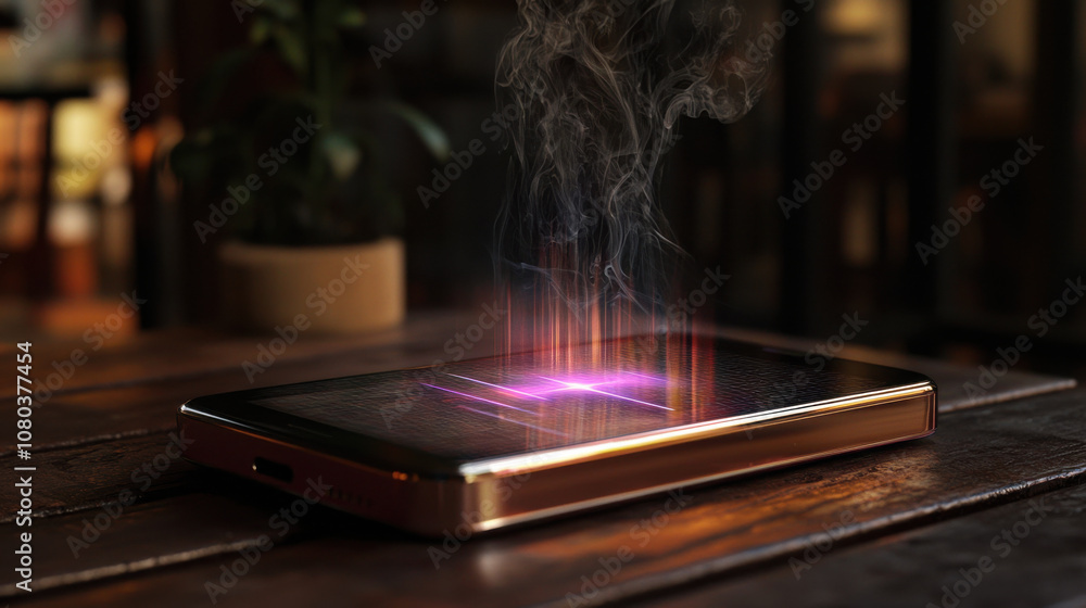 modern smartphone emitting colorful smoke effects, showcasing technology and innovation. sleek design and vibrant visuals create captivating atmosphere modern smartphone emitting colorful smoke effects, showcasing technology and innovation. sleek design and vibrant visuals create captivating atmosphere