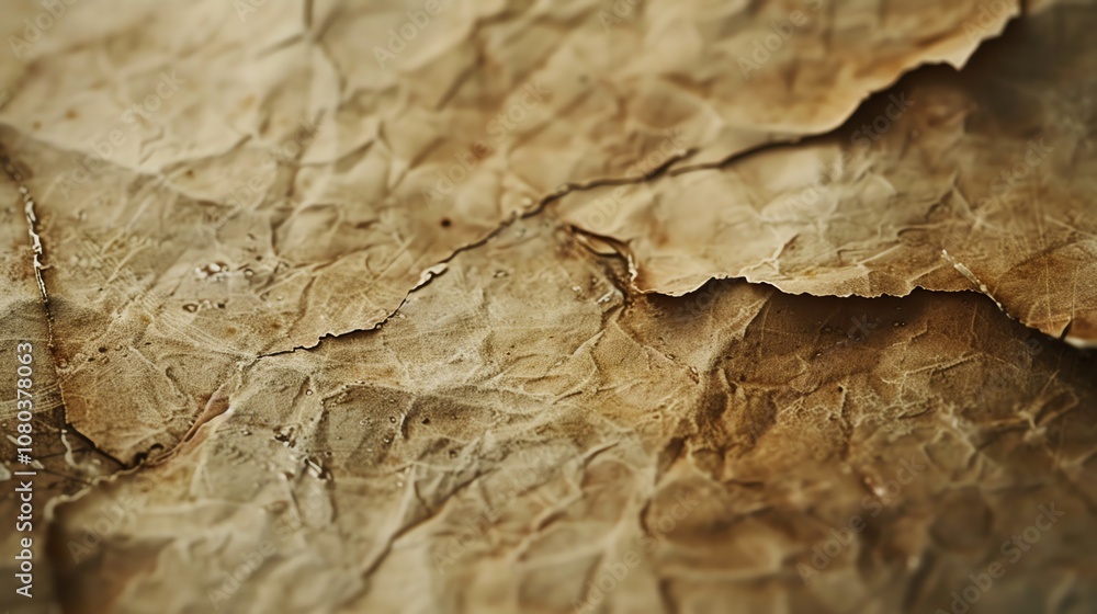 Naklejka premium A close-up of old, crumpled paper, with a textured, brown surface.