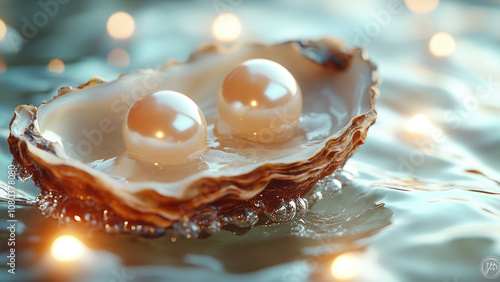 Two Shimmering Pearls Resting in an Oyster Shell