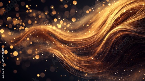 Festive and High-End Design: Flowing Golden Waves with Bokeh photo