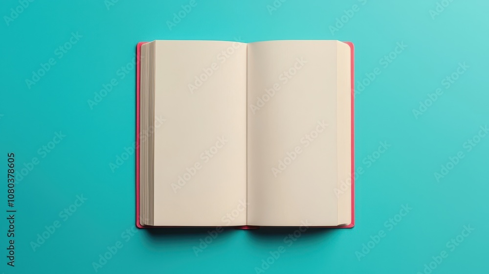 Open blank book on a vibrant turquoise background inviting creativity and ideas, ideal for writing, journaling, or sketching personal thoughts and inspirations Open blank book on a vibrant turquoise background inviting creativity and ideas, ideal for writing, journaling, or sketching personal thoughts and inspirations