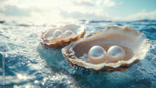 Two Shimmering Pearls Resting in an Oyster Shell