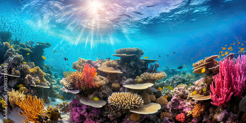 Fototapeta Naklejka Na Ścianę i Meble -  Colored coral reefs and marine life