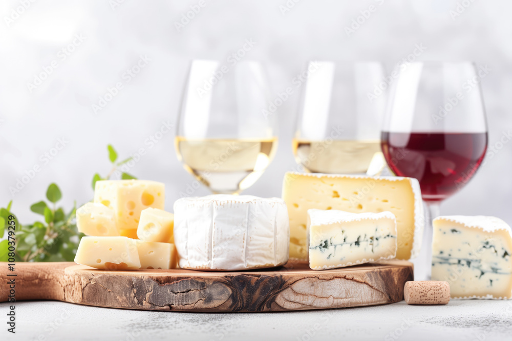 Cheese set with red and white wine. Cheese set with red and white wine.