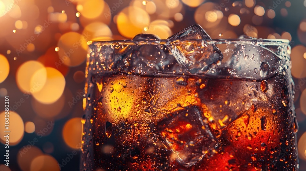 Close-Up of Glass with Cola and Ice Cubes, High-Resolution Macro Photography Close-Up of Glass with Cola and Ice Cubes, High-Resolution Macro Photography