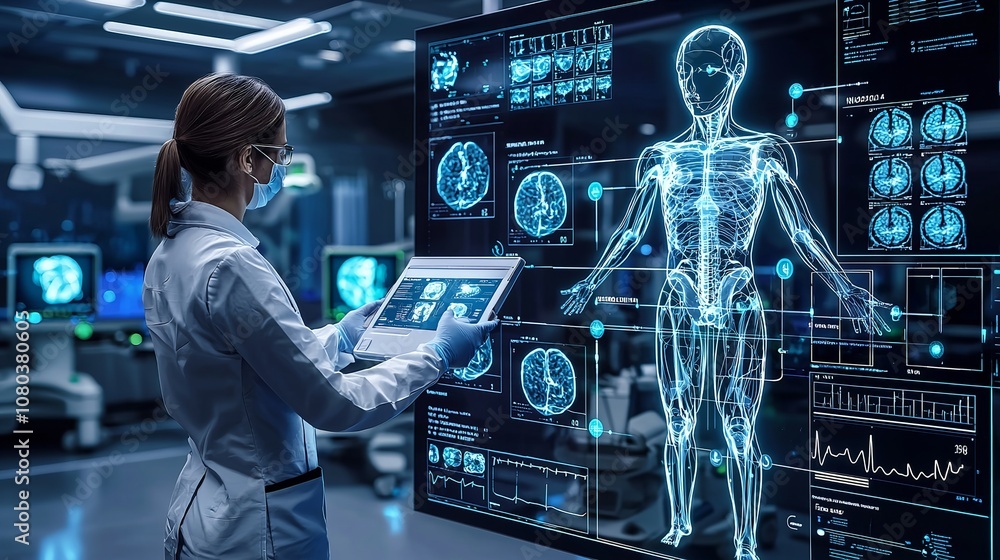 A futuristic view of healthcare technology in use, highlighting the integration of cutting-edge tools in patient care. A futuristic view of healthcare technology in use, highlighting the integration of cutting-edge tools in patient care.
