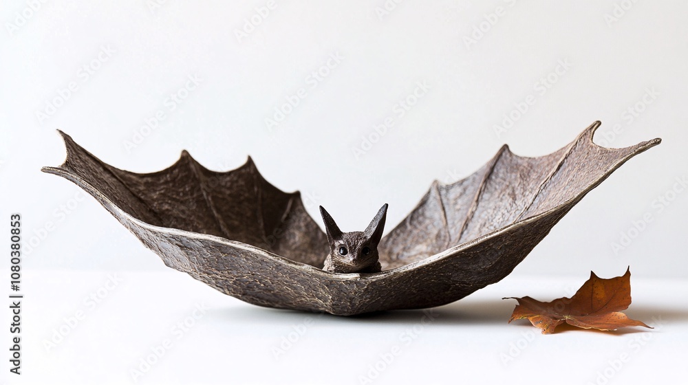 Fototapeta premium Bronze Bat Sculpture with Spread Wings: An Enigmatic Nocturnal Presence