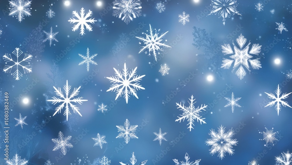 Christmas seamless pattern of complex big and small snowflakes in white colors on blue background Christmas seamless pattern of complex big and small snowflakes in white colors on blue background
