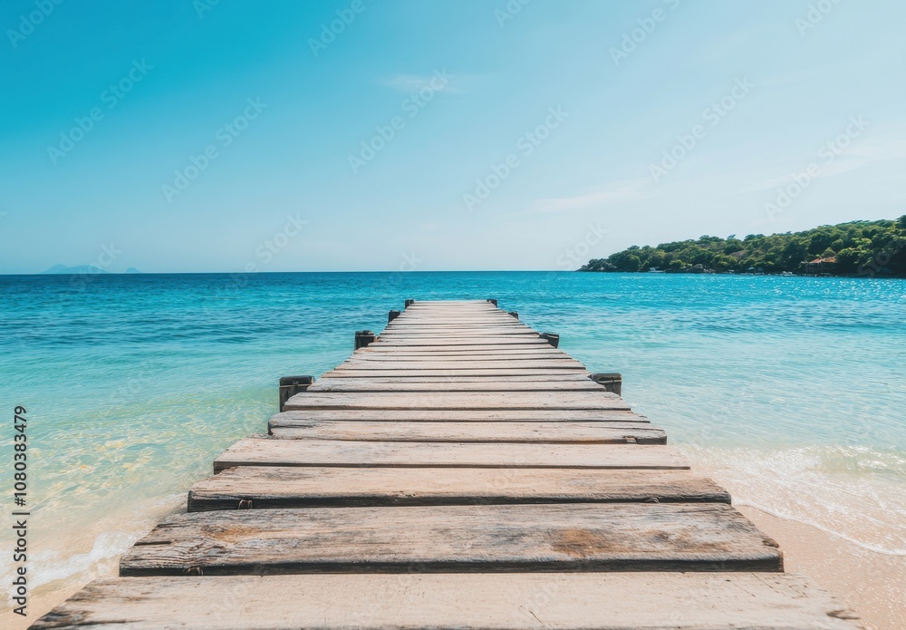 Tranquil Wooden Pier by the Turquoise Ocean Tranquil Wooden Pier by the Turquoise Ocean