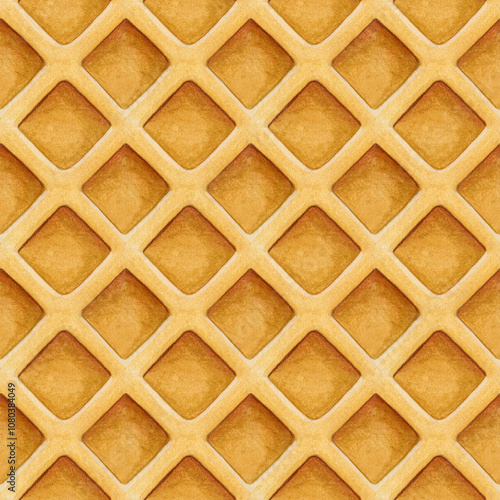 Watercolor hand drawn waffle seamless pattern photo