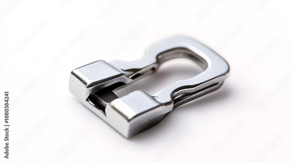 Close-Up of a Metallic Clasp: Gleaming Steel, Precision Engineering, and Industrial Strength in a Miniature Marvel of Mechanics Close-Up of a Metallic Clasp: Gleaming Steel, Precision Engineering, and Industrial Strength in a Miniature Marvel of Mechanics