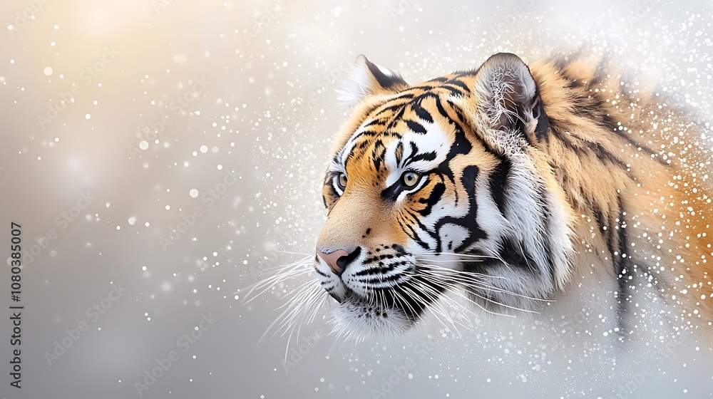 Naklejka premium The abstract art of a tiger captures the fierce essence of the majestic creature with bold, sweeping brushstrokes and vibrant colors, expressing power and grace in a dynamic and chaotic composition.