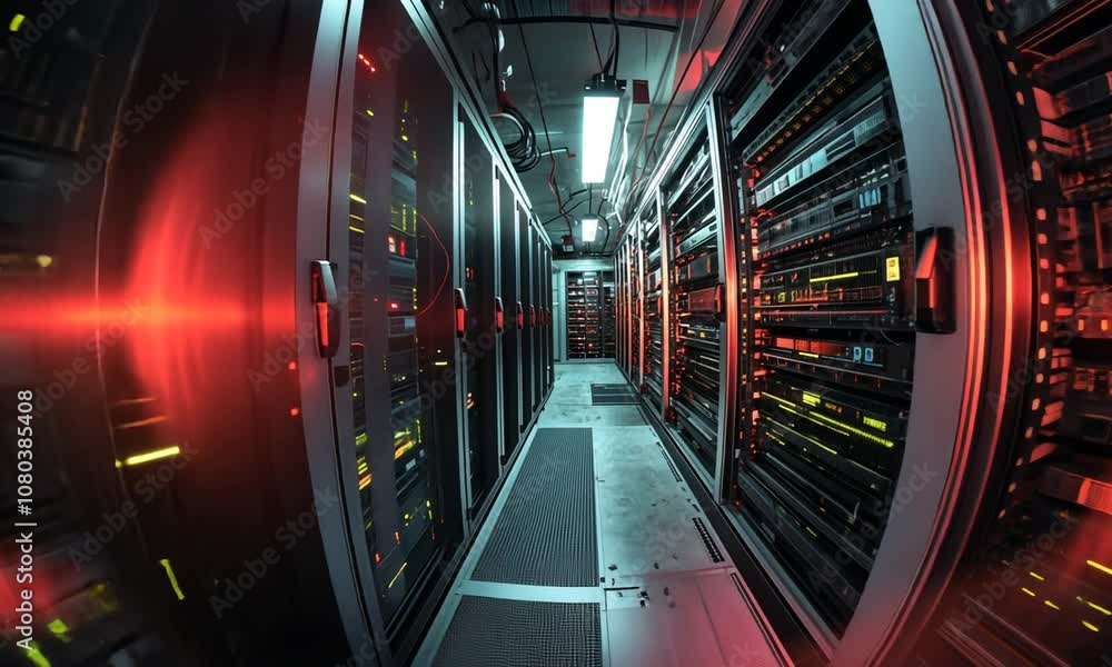 A Video Showcasing Neatly Arranged Rows Of Servers In A High Tech Data