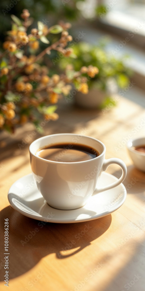Concept photo of a cup of coffee on light wooden table with space for text Concept photo of a cup of coffee on light wooden table with space for text