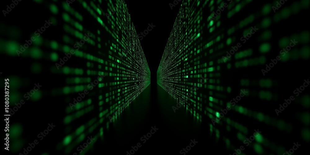 Abstract Green Digital Code Wall Corridor Futuristic Technology Background Abstract Green Digital Code Wall Corridor Futuristic Technology Background